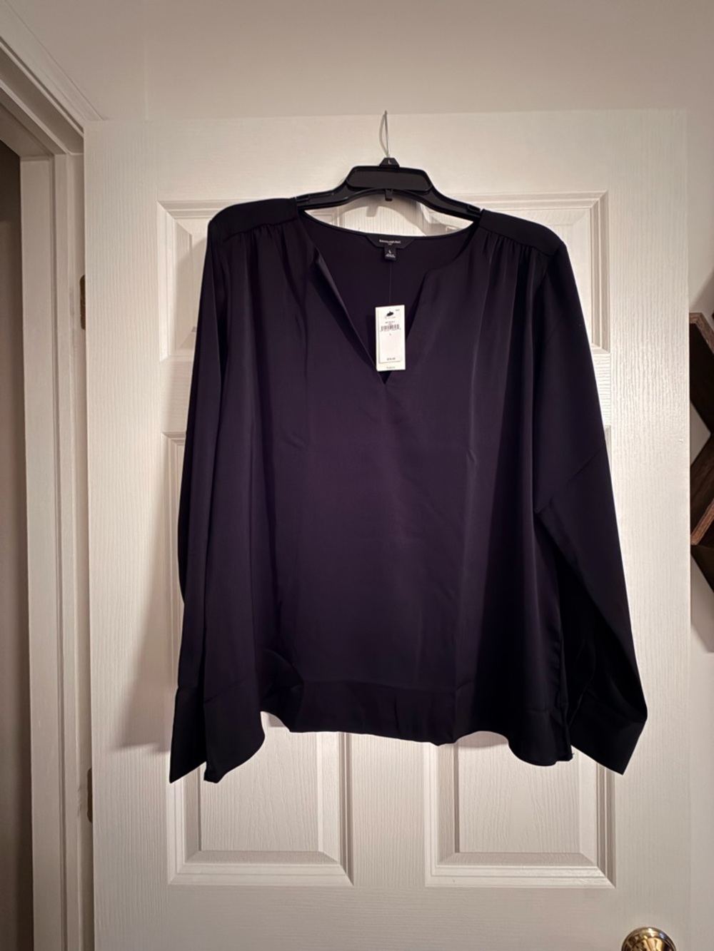 Banana Republic Black Long-Sleeve Split-Neck Blouse